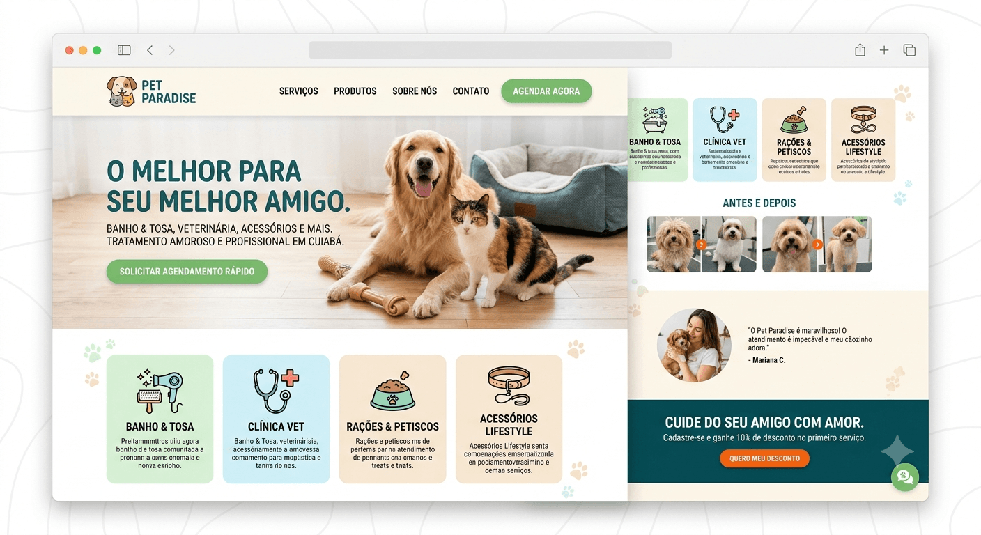 Landing page Pet Paradise — banho, tosa e clínica veterinária