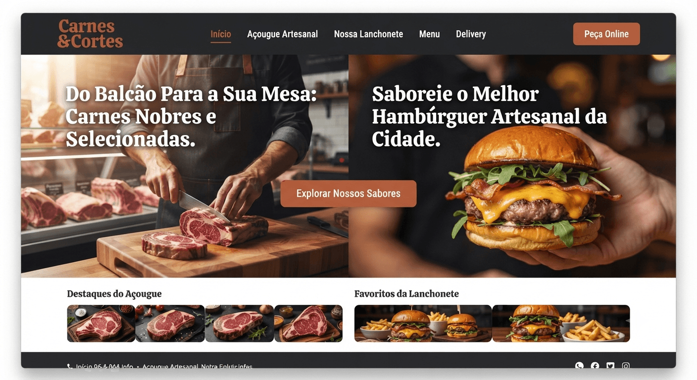 Landing page Carnes & Cortes — açougue e hambúrguer artesanal