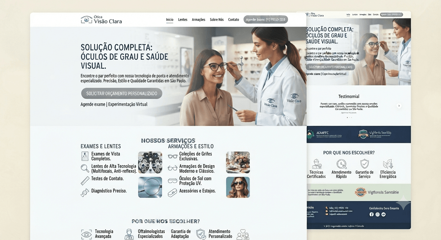 Landing page Ótica Visão Clara — ótica com exames e armações