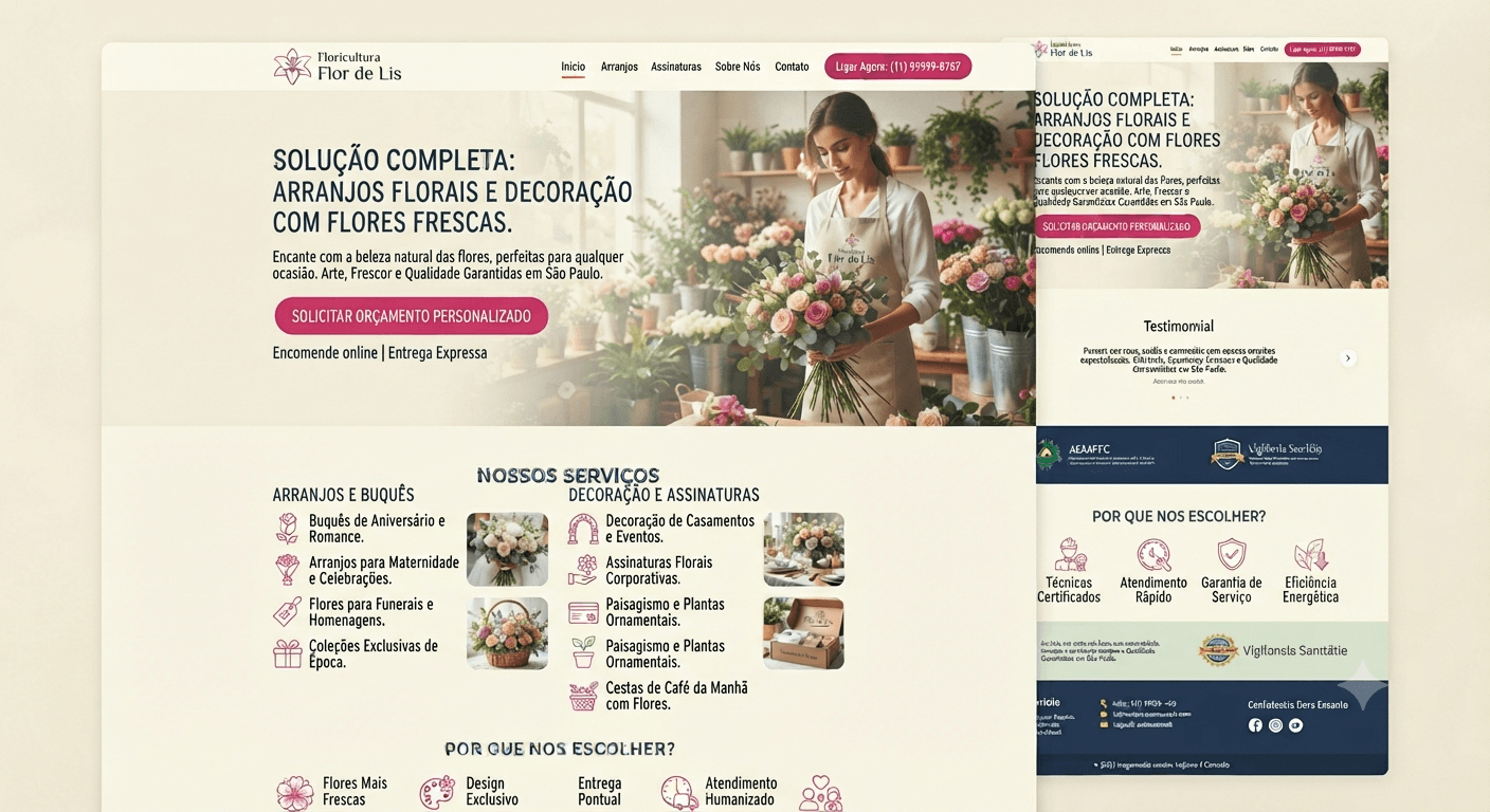 Landing page Floricultura Flor de Lis — arranjos e decoração floral